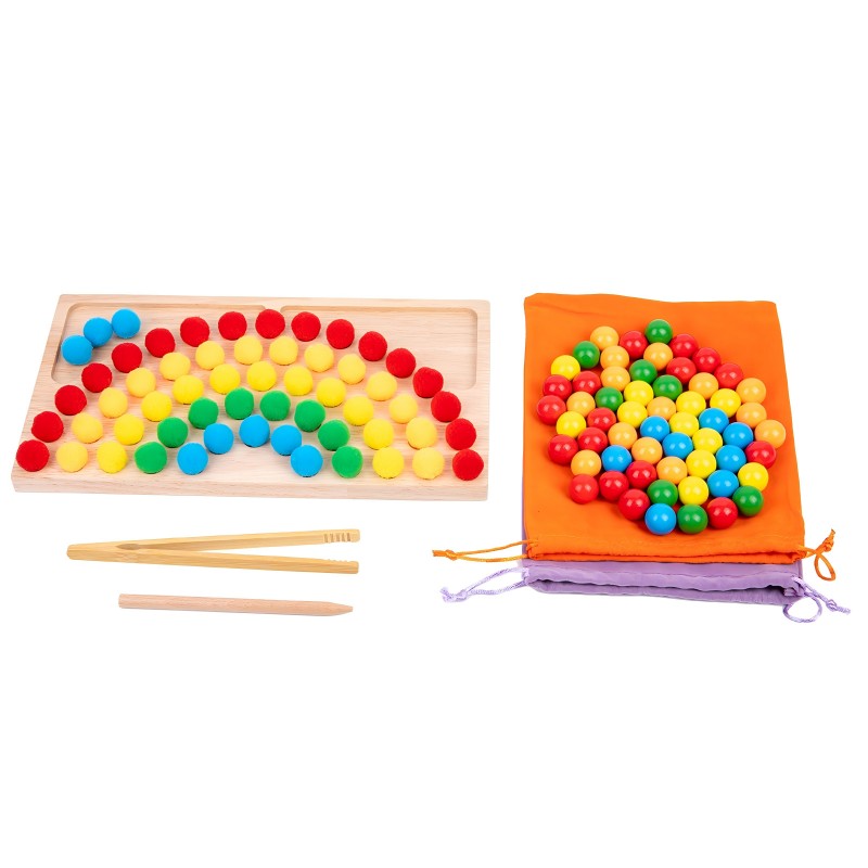 Montessori Wooden Peg Board Rainbow Beads Game A510