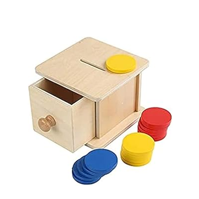 Montessori Infant Coin Box (with 6 Red, 6 Yellow, and 6 Blue Coins) I160C