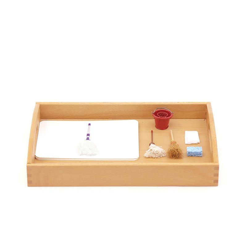 Objects With Similar Matching Cards -Cleaning tools wooden tray W5003