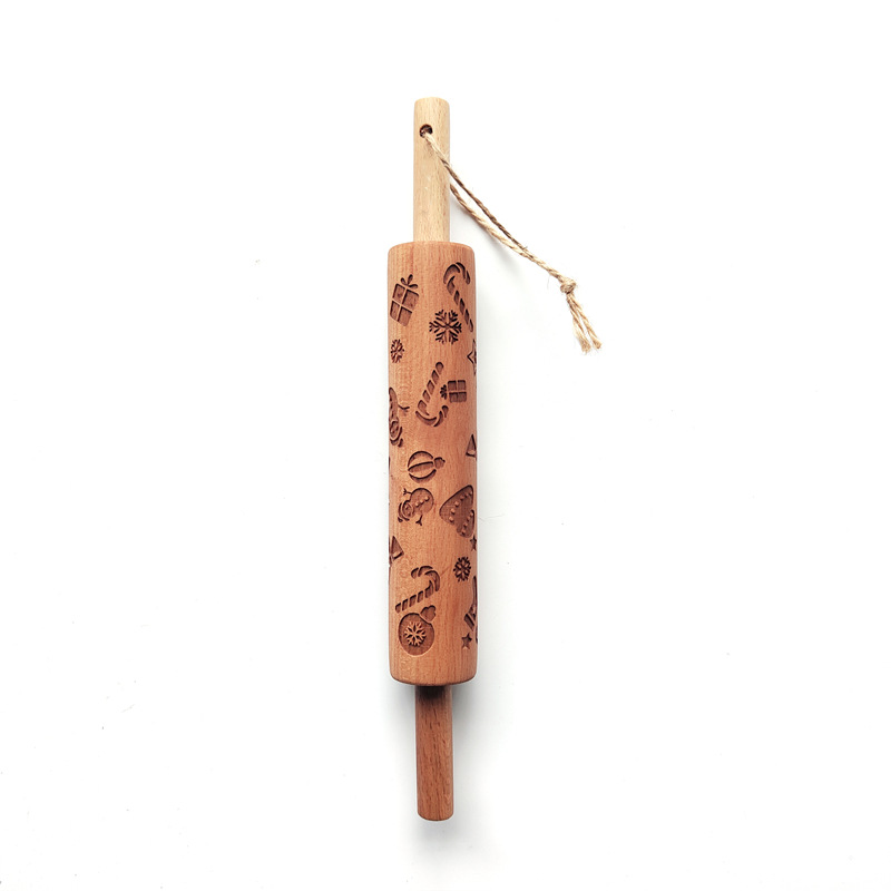 Wooden Embossing Rolling Pins with Christmas Reindeer Pattern F1710-1