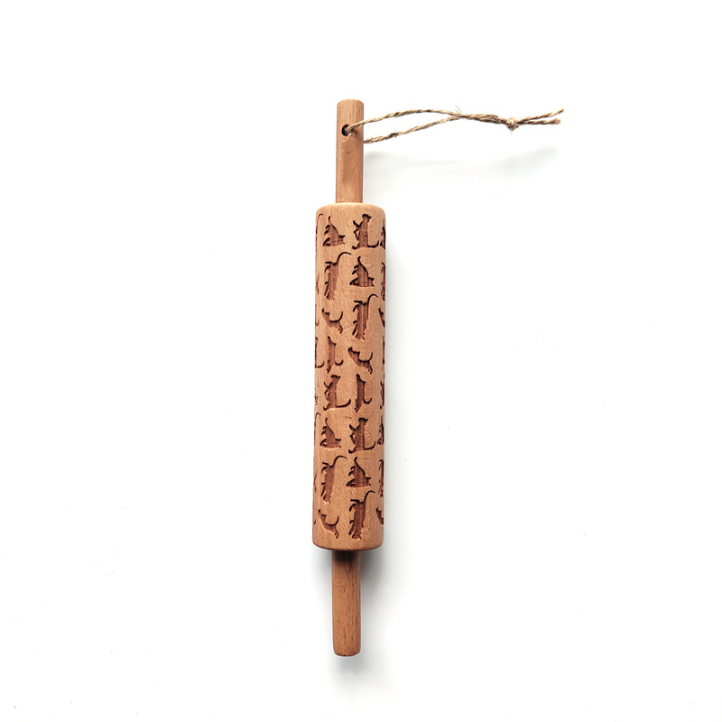 Wooden Embossing Rolling Pin With Animals Pattern-Cat F1710-2