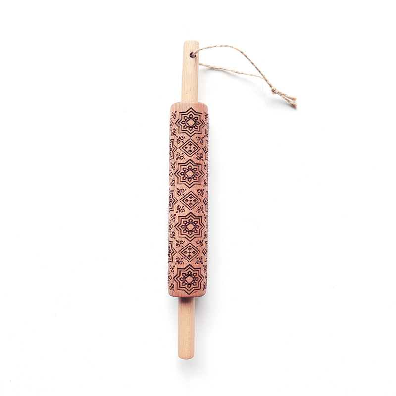 Wooden Embossing Rolling Pin With Folksy Flowers Pattern F1710-3